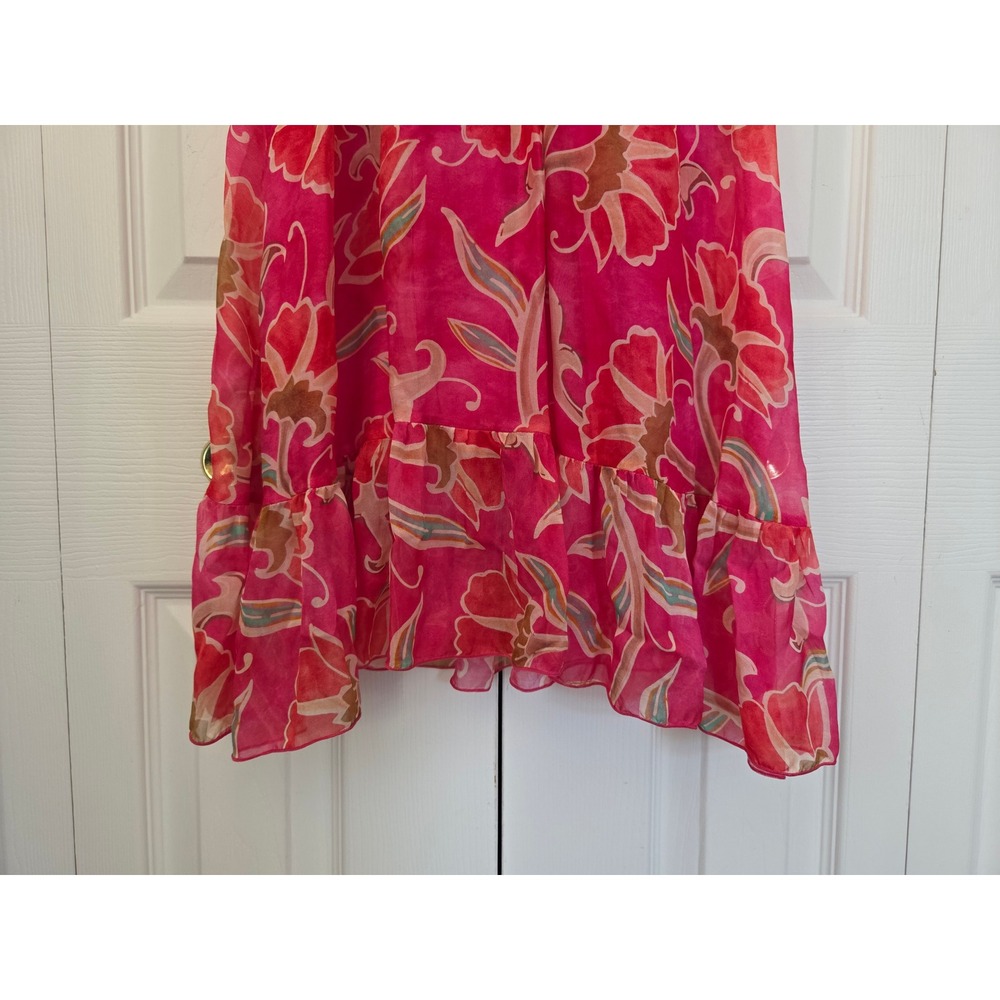Le Ragazze Floral Silk Blend Flutter Sleeve Dress Womens M Pink Made in Italy - Picture 4 of 7